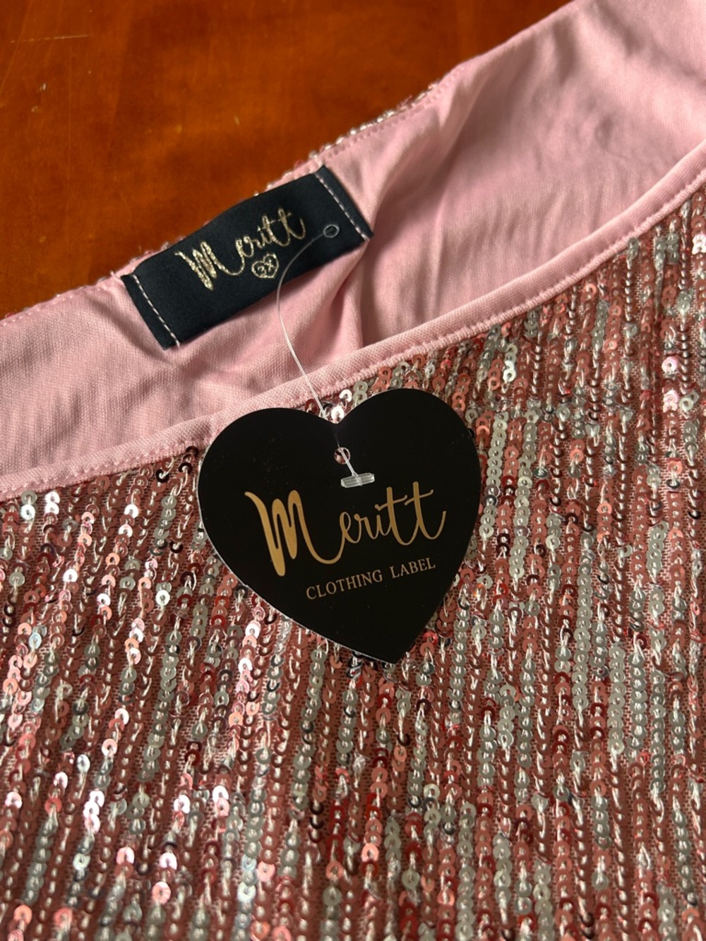 Merritt Caramela asymmetrical pink sequins plus size top 3X - Picture 7 of 9